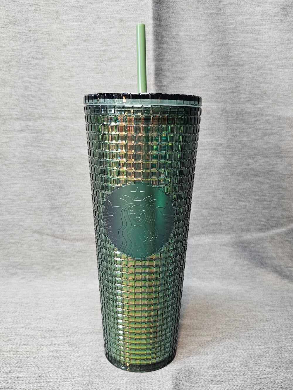 New Starbucks 2022 Tumbler Grid Studded Green Forest Iridescent Venti 24oz